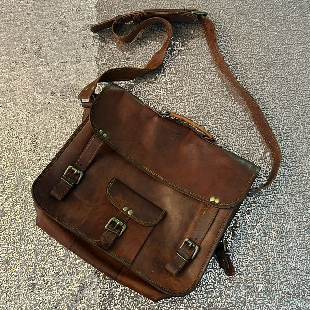 Briefcase The Great Seal of Oklahoma 1907 Button Leather Messenger Briefcase Bag